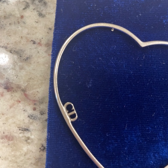 VINTAGE CHRISTIAN DIOR Sterling Silver Open Heart Hoop Earrings with CD Logo - Picture 7 of 9